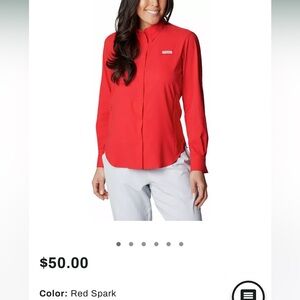Columbia Tamiami ii fishing Omni shade long sleeve button snap in Red Spark